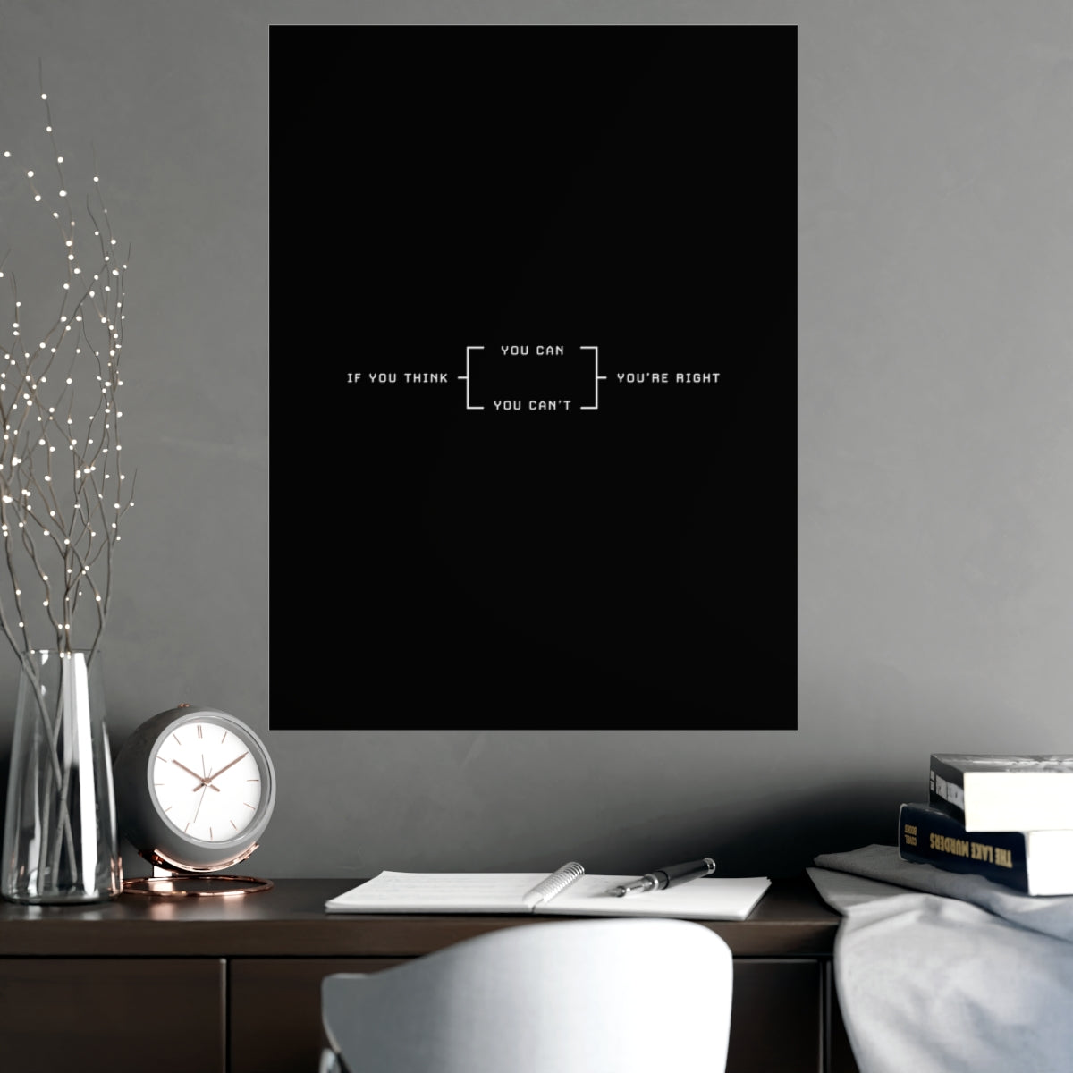 If You Think You Can (Or Can't), You're Right poster in a stylish home office