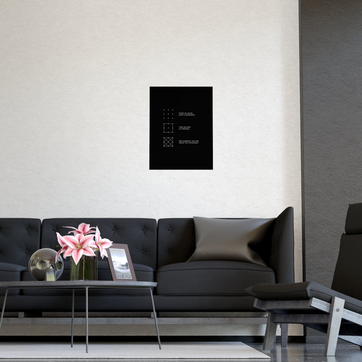 Necessary, Possible, Impossible poster (small size) in a modern living room