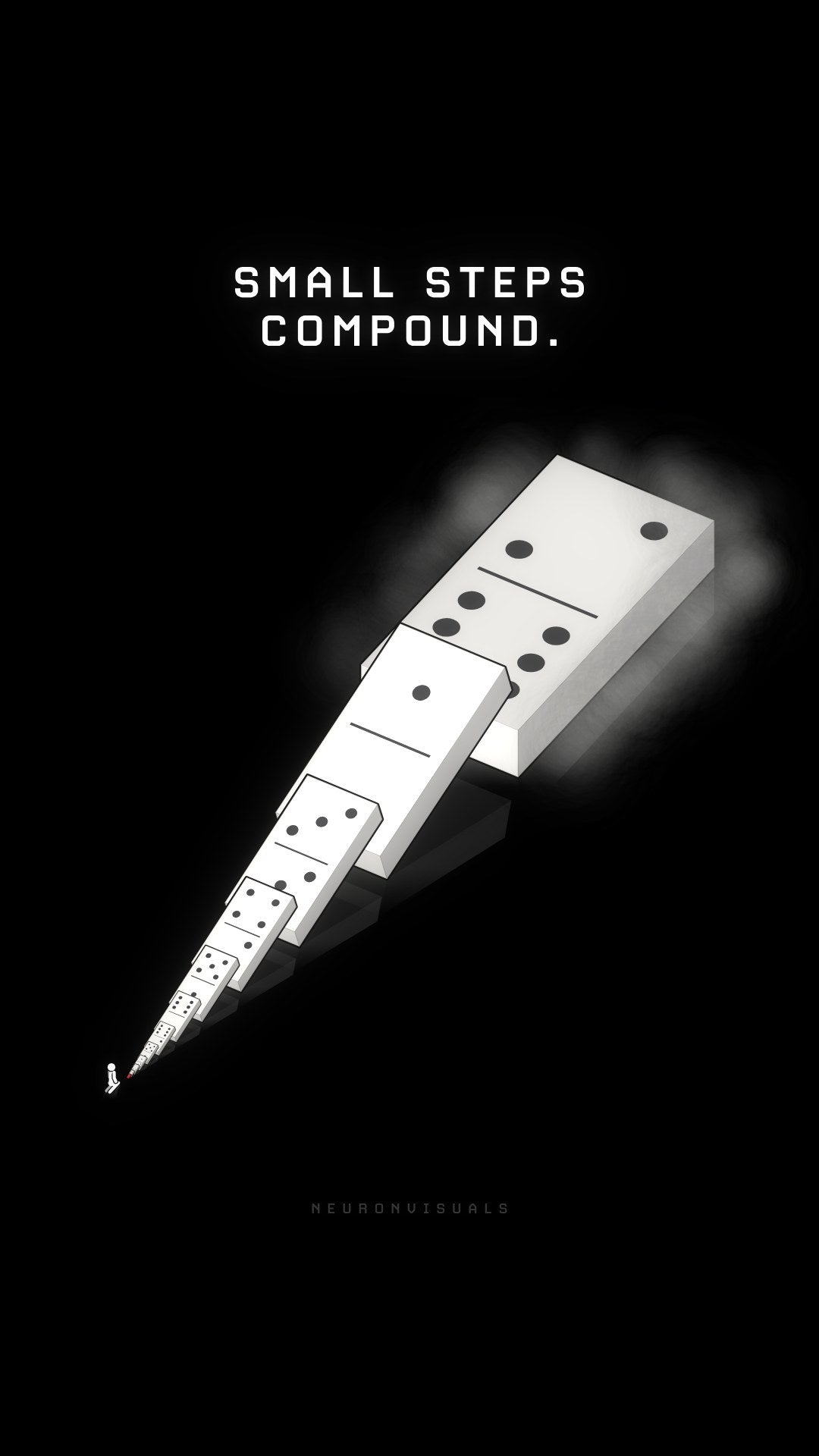 10 animations a month: dominoes growing, 'Small steps compound'