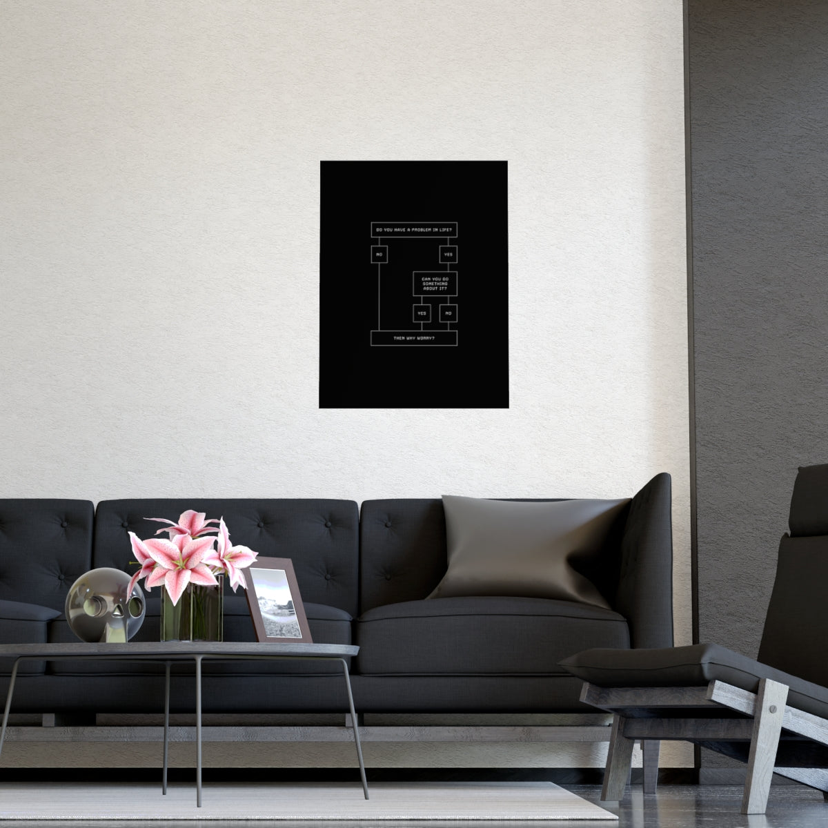 Why Worry poster in a modern living room